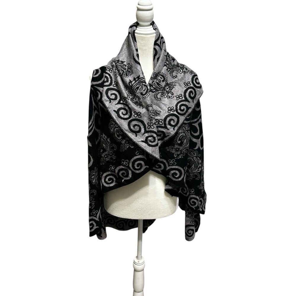 Pashmina 100% Cashmere Black & Gray Paisley Wrap Shawl Scarf